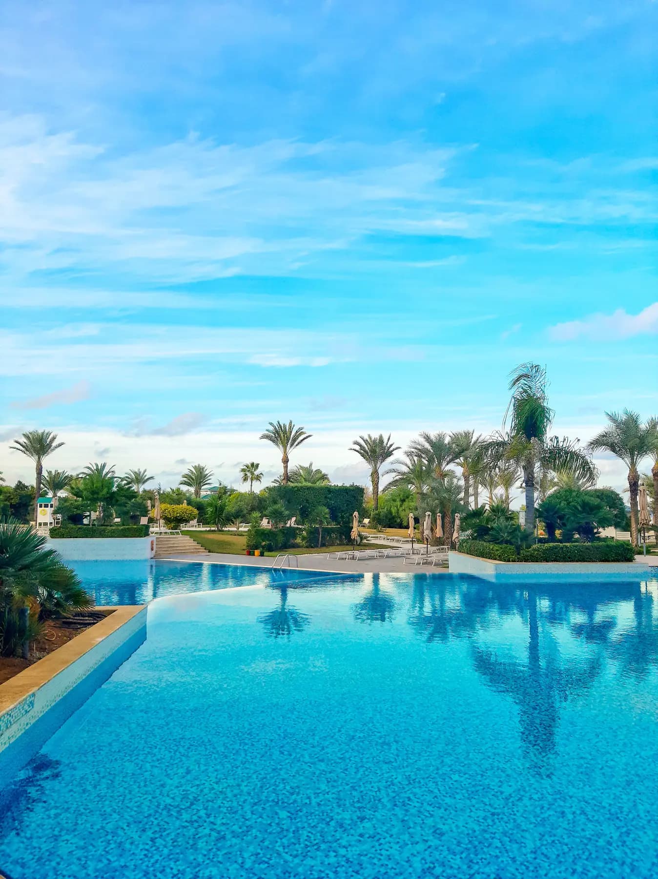Atmospheric courtyard of a hotel or resort in Morocco